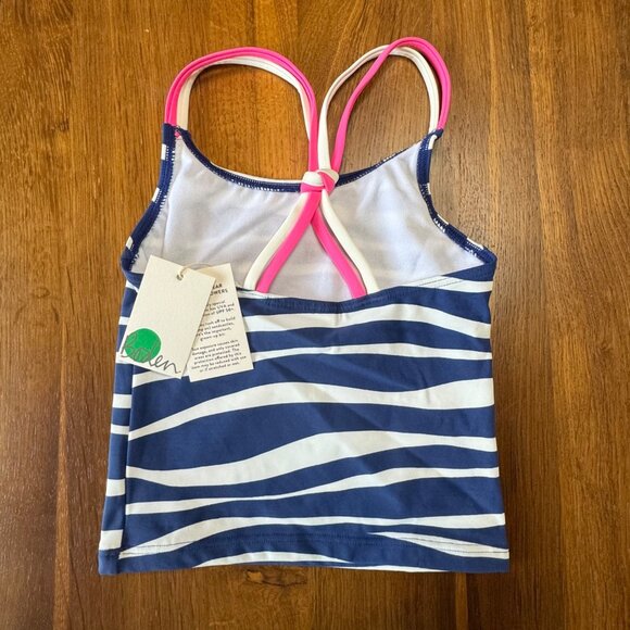 MINI BODEN Zebra Stripe Tankini Top Girls 4-5 110cm Blue Animal Print Swim 4T 5T - Picture 2 of 5